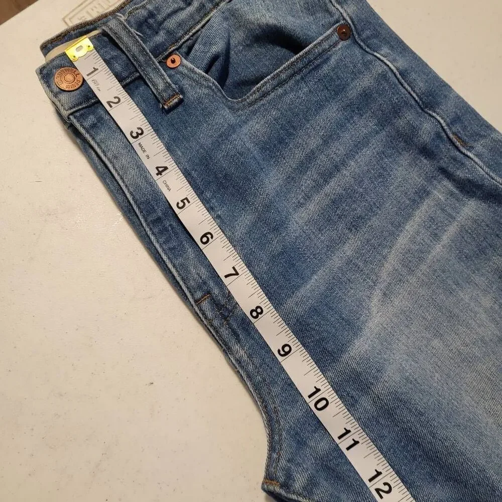 Madewell Womens High Rise Slim Crop Boyjean Sz 25 Blue Distressed Raw Hem Casual - Picture 9 of 10